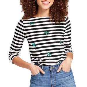 Women’s Striped Black & White Sequined Palm Tree Shirt XS